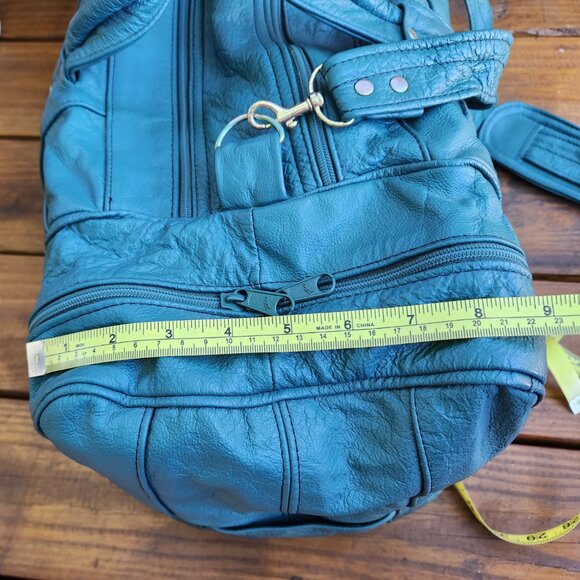 Carroll Goods Top Grain Leather Soft green large Duffle Bag Zip Shoulder strap - Picture 14 of 16